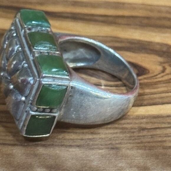 Vintage 925 Sterling Silver Jade Statement Rectangle Ring 7 - Picture 3 of 4
